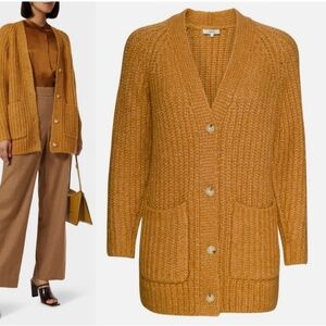 Vince Ribbed Pocket Cardigan Size medium Alpaca Wool Gold Ochre Camel